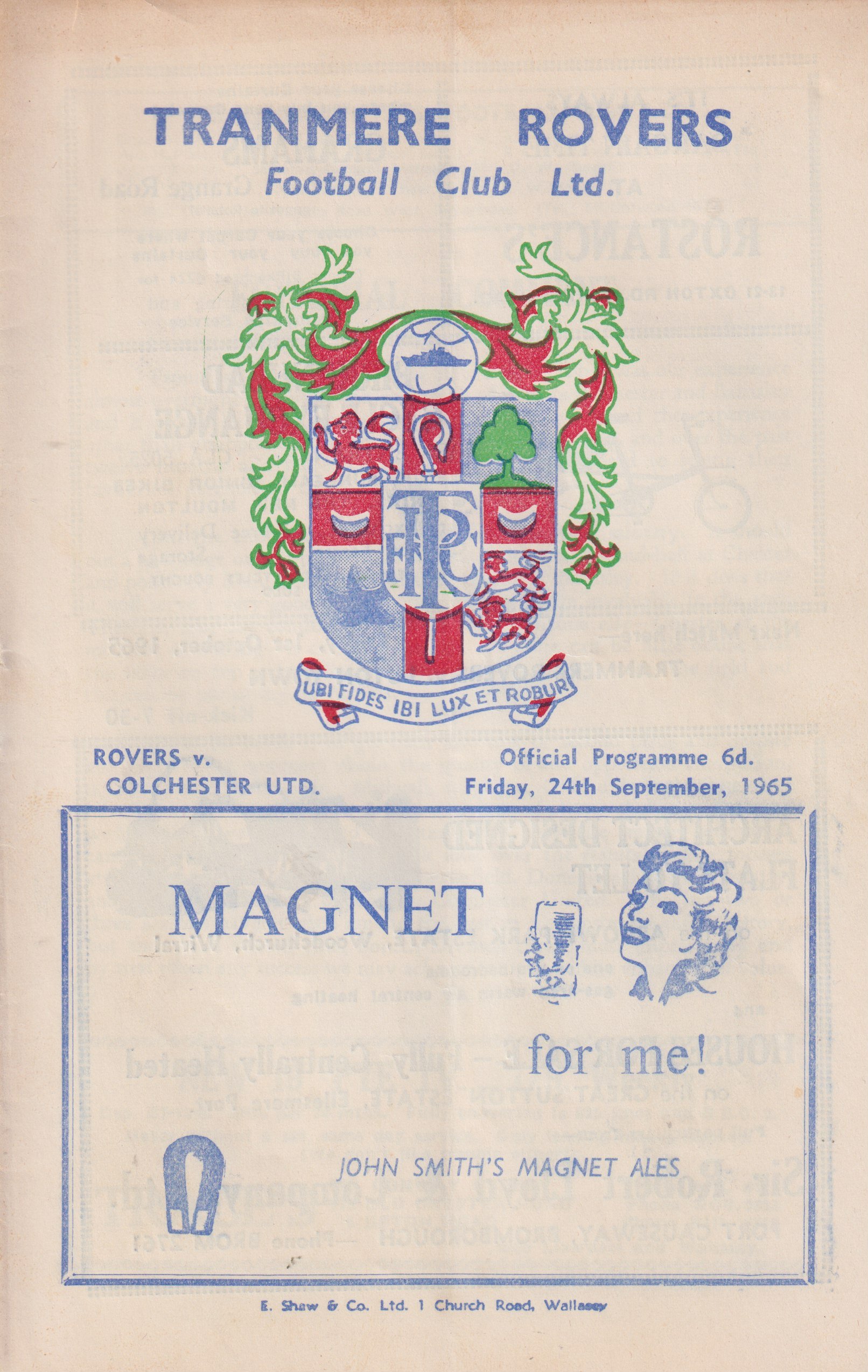 Tranmere Rovers v Colchester United programme
